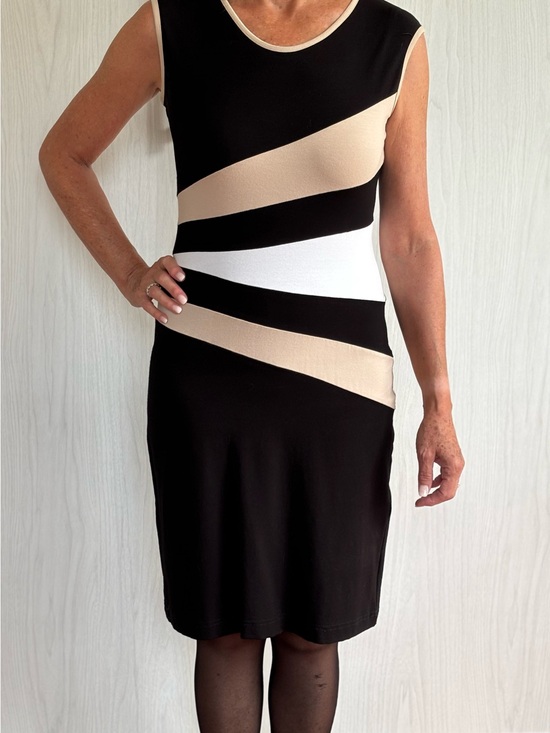 Paul Brial Dresses & Skirts - Sleeveless Black, Beige & White Colorblock Midi Dress